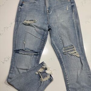 GAP True Skinny High Rise Ripped Distressed Frayed Hem Jeans - Petite